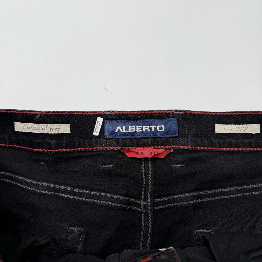 Alberto Men's Brushed Double Black Denim Jeans Modern Fit Straight‎ 36/32 Stone